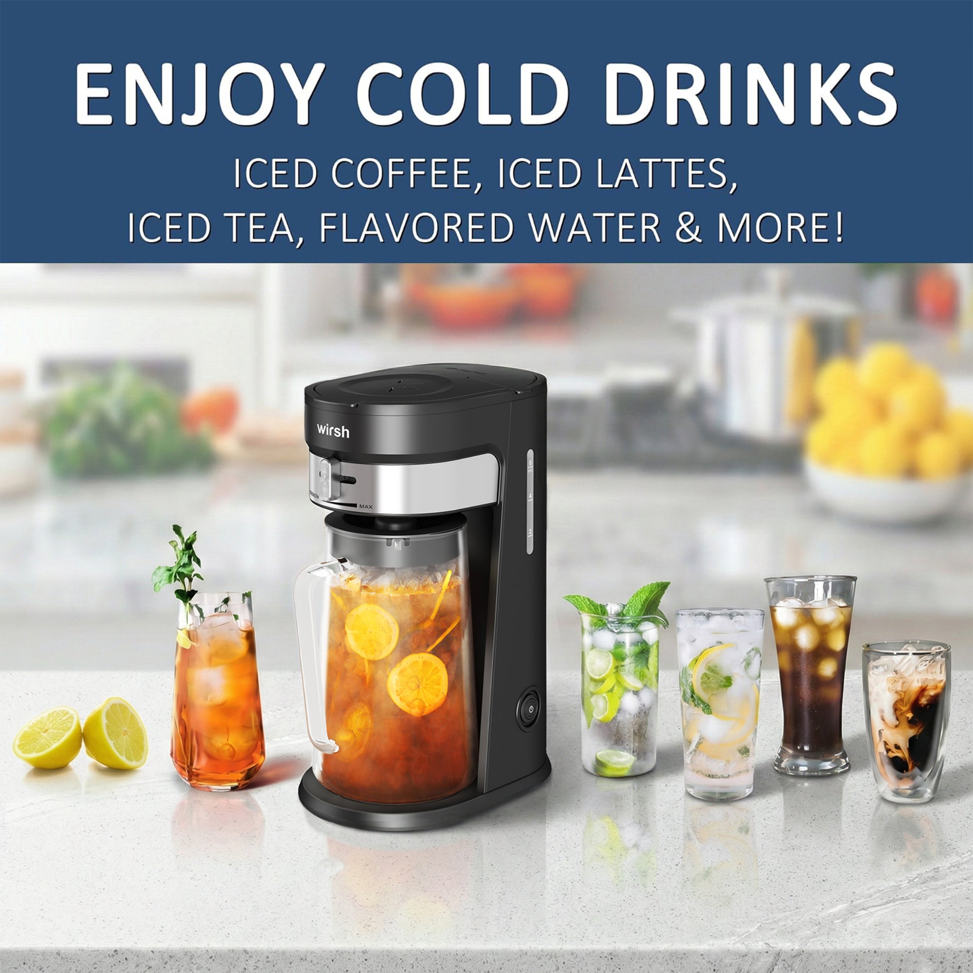 Wirsh Iced Coffee Maker,  Iced Tea Maker with 85 Ounce Pitcher,Strength Control and Reusable Filter